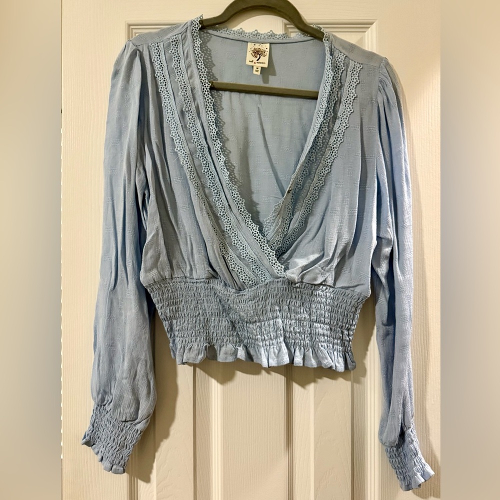 Light Blue Lace Trimmed Women's Top